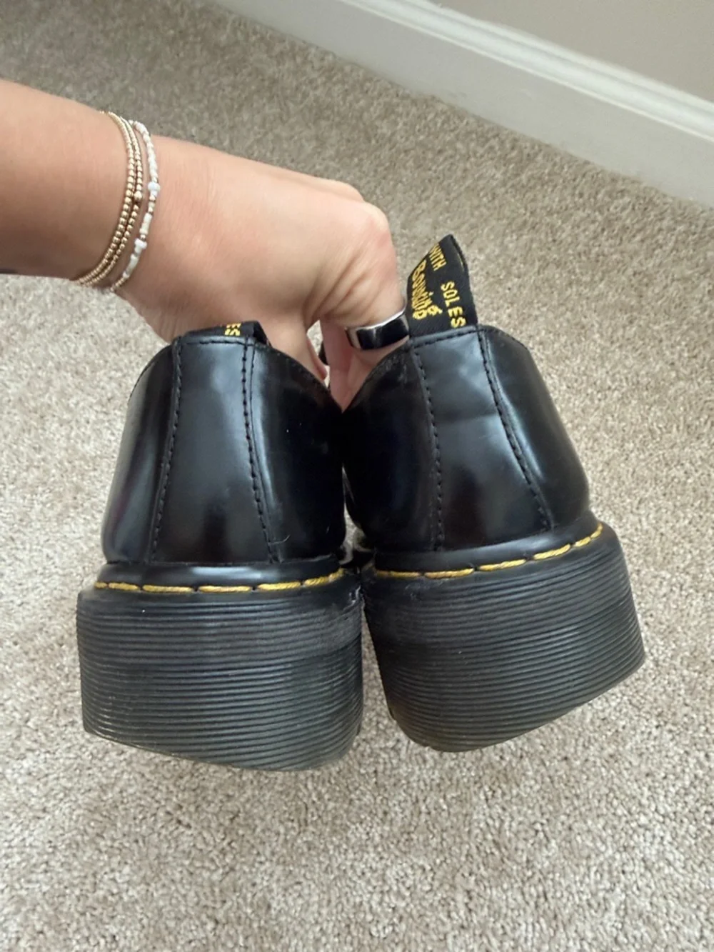 Dr. Doc Martens Holly Leather Lace Up Platform Black Oxfords
